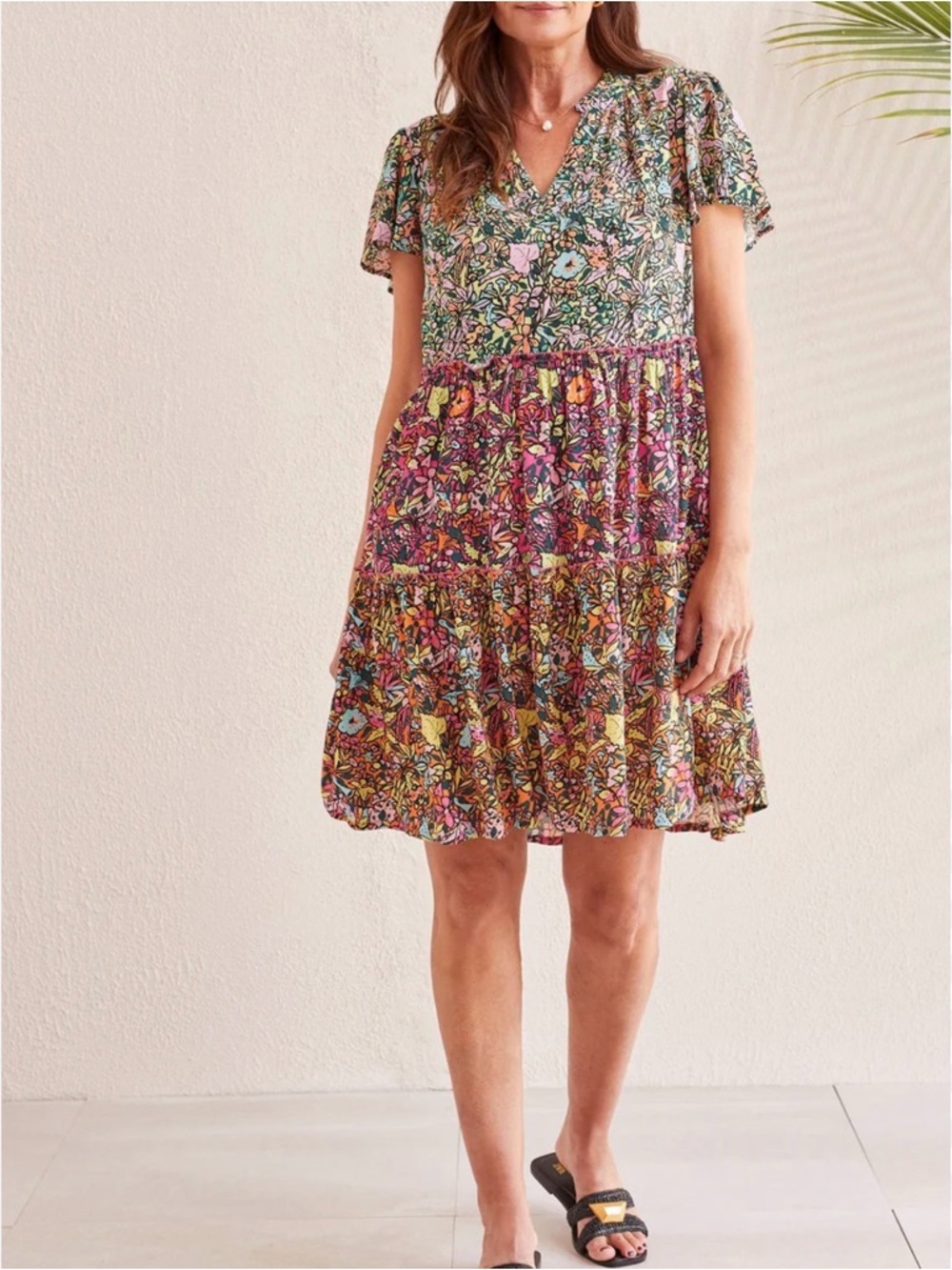 Tribal Multicolor Floral Tiered Midi Dress